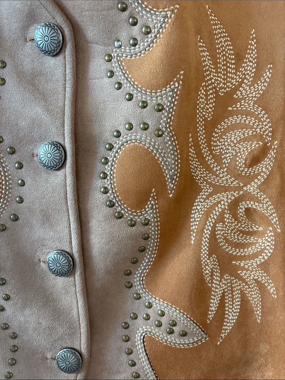 Lucky & Blessed Embellished Boot Stitch Suede Western Vest - Picture 2 of 4